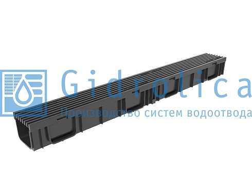 Комплект Gidrolica Light: лоток водоотводный ЛВ -10.11,5.9,6 - пластиковый с решеткой РВ- 10.11.50 пластиковой ячеистой, кл. B125